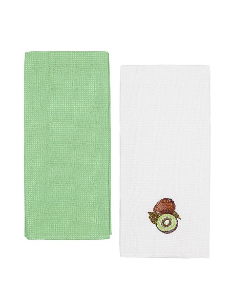 Набор полотенец лен с вышивкой "Киви" 45*75 см - 2шт. цвет зеленый ЦБ-00217957 SKT000903705 фото