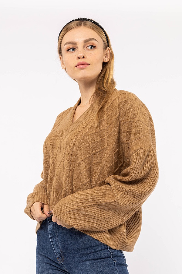 Женский пуловер 46 цвет бежевый ЦБ-00194408 SKT000854097 фото