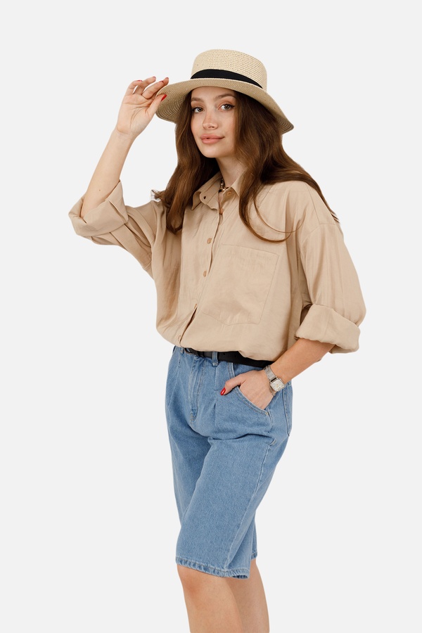 Женская рубашка с длинным рукавом 42 цвет бежевый ЦБ-00250968 SKT000994894 фото