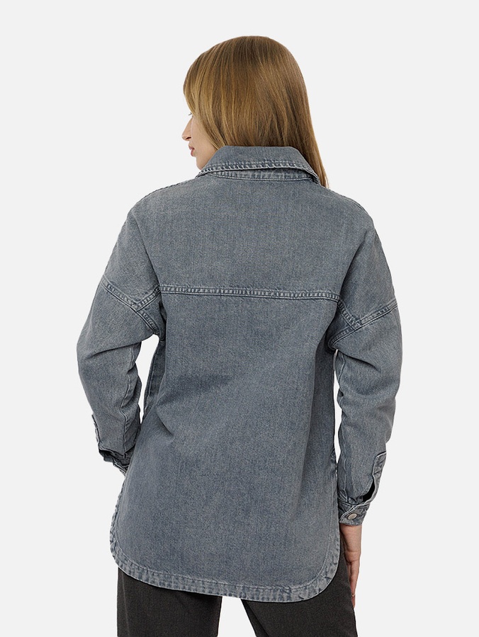 Жіноча джинсова сорочка регуляр 42 колір сірий ЦБ-00214159 SKT000895813 фото