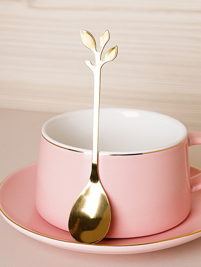 Чашка з блюдцем та ложкою "Glamor" колір рожевий ЦБ-00223920 SKT000918614 фото