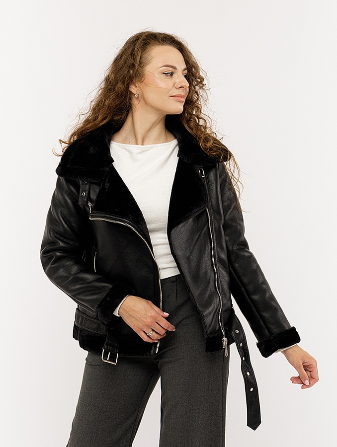 Куртка косуха жіноча 44 колір чорний ЦБ-00223669 SKT000917897 фото