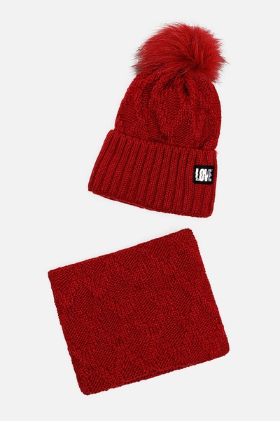 Комплект шапка-шарф на дівчинку 42-44 колір червоний ЦБ-00206096 SKT000879713 фото