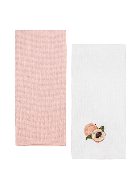 Набор полотенец лен с вышивкой "Персик" 45*75 см - 2шт цвет розовый ЦБ-00217959 SKT000903707 фото