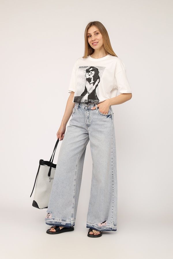 Джинси wide leg жіночі колір блакитний 48 ЦБ-00271915 фото