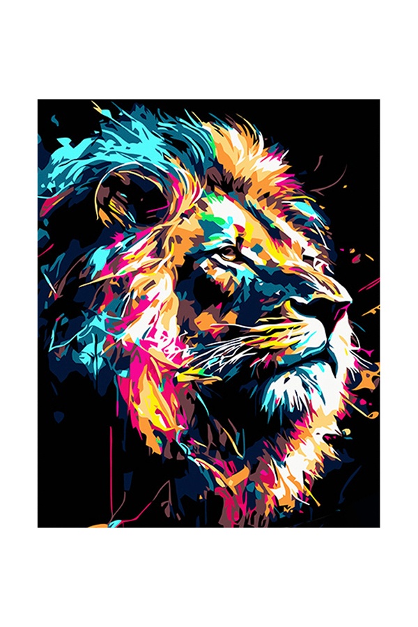 Картина за номерами Strateg - Могутній лев на чорному тлі колір різнокольоровий ЦБ-00253065 SKT001000928 фото
