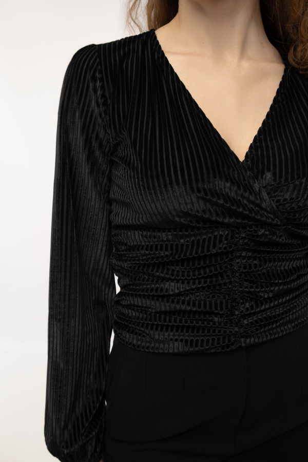 Жіноча блуза з довгим рукавом слім 44 колір чорний ЦБ-00233093 SKT000940533 фото