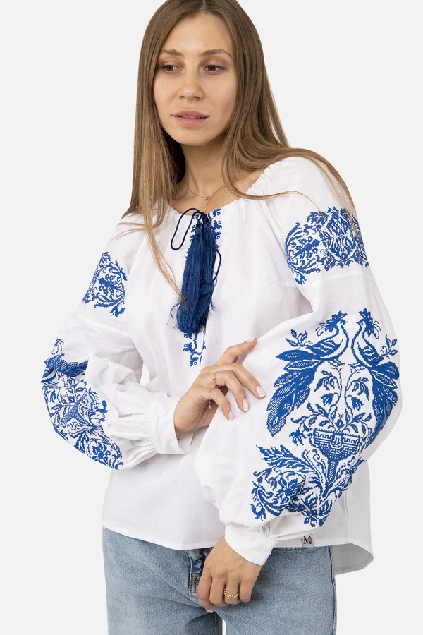 Женская вышиванка с длинным рукавом 50 цвет белый ЦБ-00254976 SKT001006321 фото