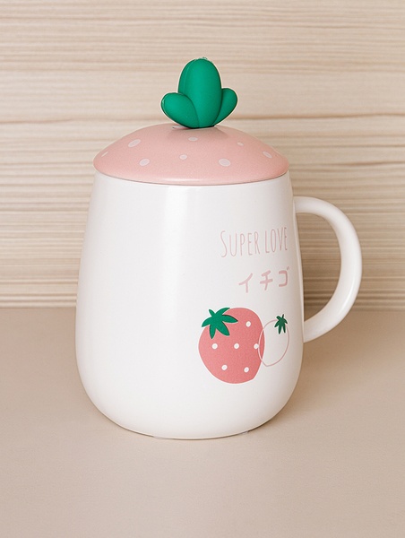 Чашка з кришкою "Strawberry" колір білий ЦБ-00224635 SKT000920619 фото