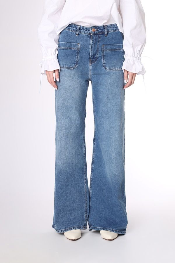 Джинсы wide leg женские цвет синий 50 ЦБ-00292213 фото
