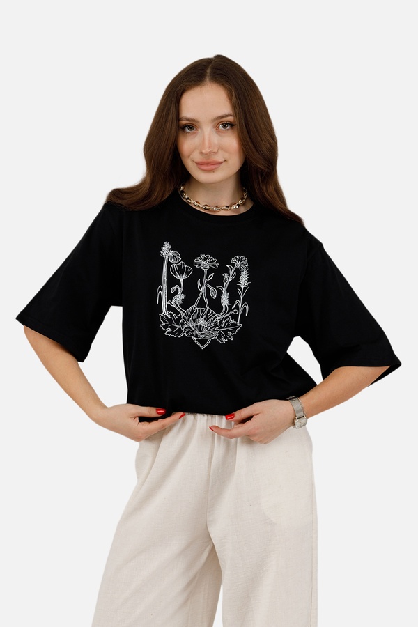 Жіноча патріотична футболка з коротким рукавом 46 колір чорний ЦБ-00253318