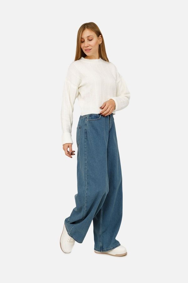 Жіночі джинси wide leg колір блакитний 48 ЦБ-00262346 фото