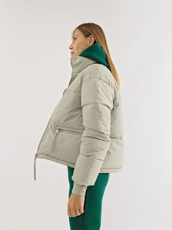 Куртка коротка жіноча 48 колір оливковий ЦБ-00223685 SKT000917966 фото