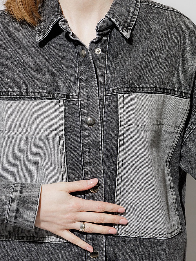 Жіноча джинсова сорочка 40 колір темно-сірий ЦБ-00218995 SKT000905964 фото