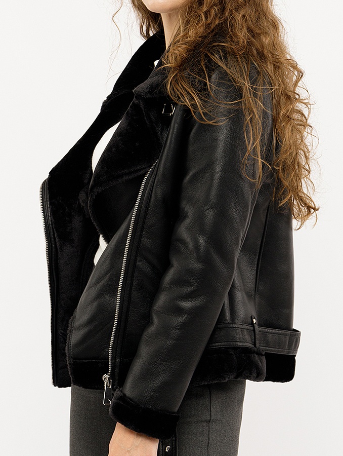 Куртка косуха жіноча 48 колір чорний ЦБ-00223669 SKT000917899 фото