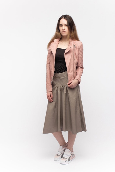 Куртка коротка жіноча з еко-шкіри 52 колір пудровий ЦБ-00153551 SKT000524152 фото