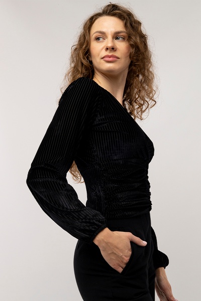 Жіноча блуза з довгим рукавом слім 48 колір чорний ЦБ-00233093 SKT000940535 фото