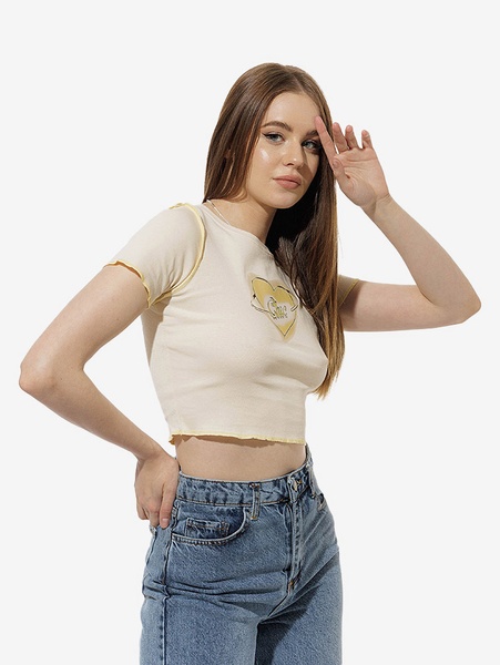 Женская короткая футболка слим 44 цвет бежевый ЦБ-00220337 SKT000909385 фото