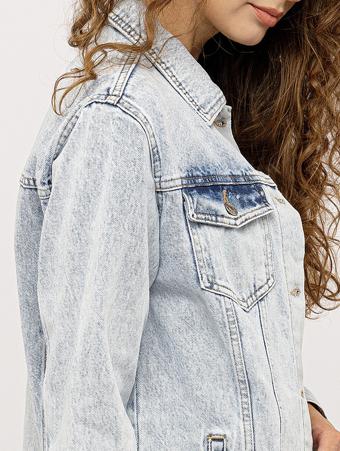 Жіноча джинсова куртка 46 колір блакитний ЦБ-00219139 SKT000906402 фото