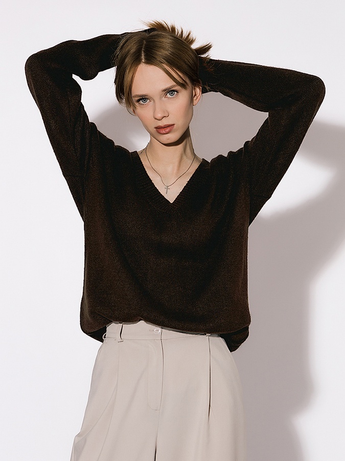 Женский пуловер 46 цвет коричневый ЦБ-00224589 SKT000920433 фото