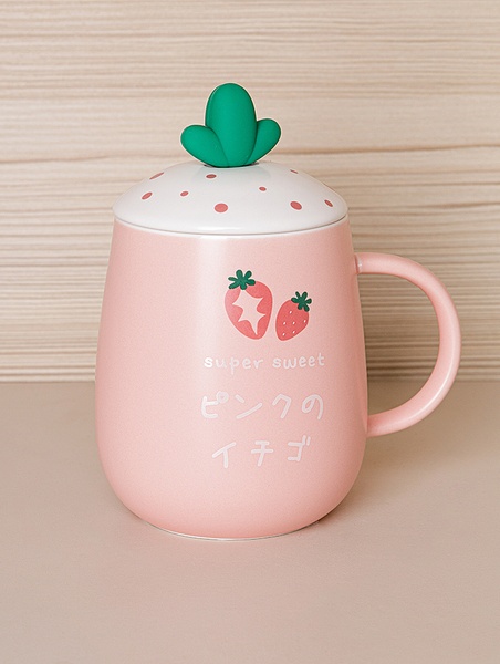 Чашка с крышкой "Strawberry" цвет розовый ЦБ-00224661 SKT000920659 фото