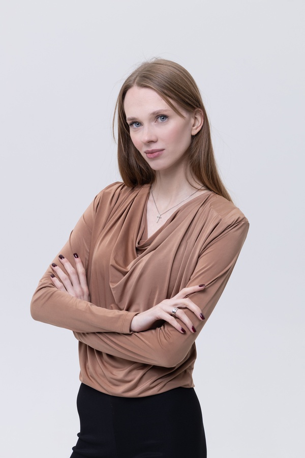 Женская блуза с длинным рукавом 42 цвет бронзовый ЦБ-00233759 SKT000942152 фото