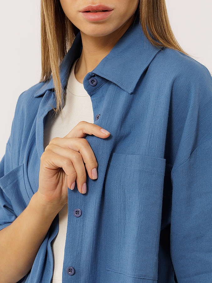 Жіноча сорочка оверсайз 46 колір синій ЦБ-00222121 SKT000914375 фото