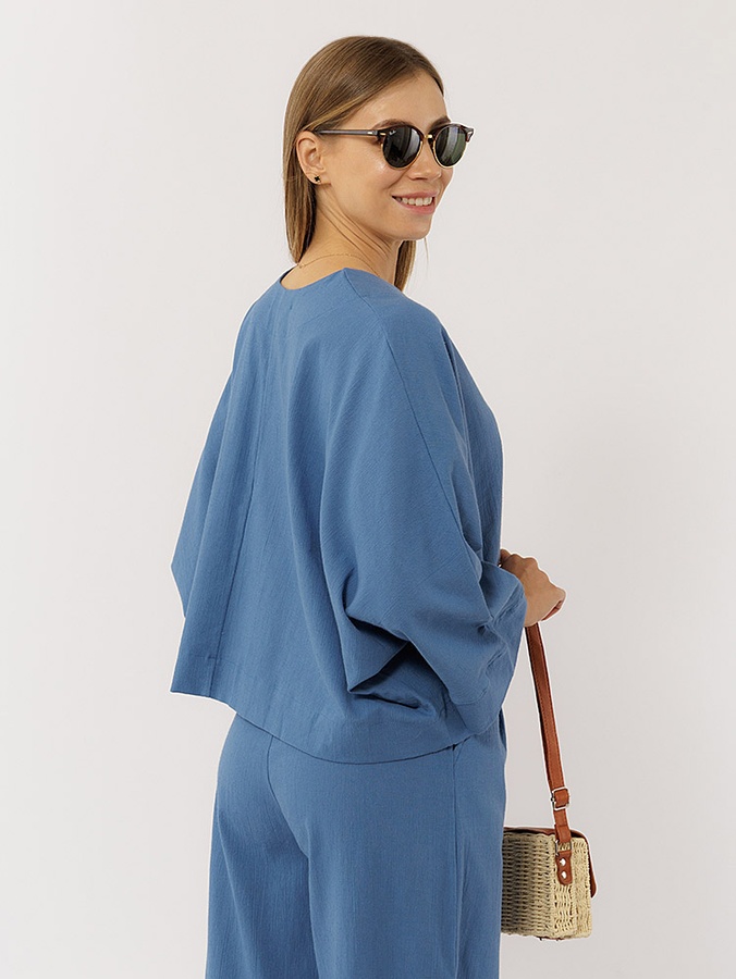 Жіноча блуза оверсайз 42 колір синій ЦБ-00219290 SKT000906955 фото