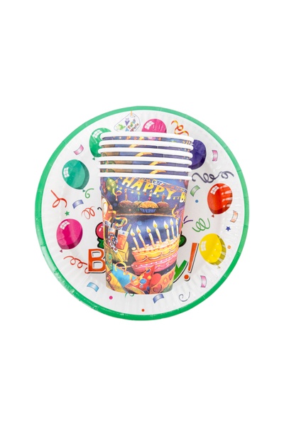 Набір - Тарілки, стакани паперові, "З днем народження" колір різнокольоровий ЦБ-00208667 SKT000884967 фото