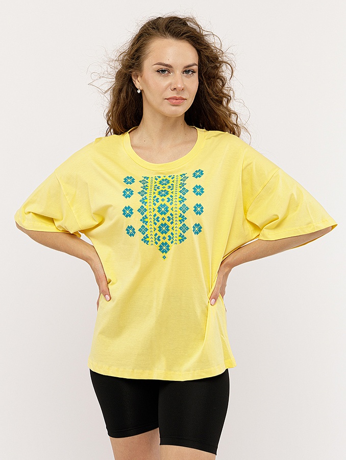 Женская вышиванка с коротким рукавом. 44 цвет желтый ЦБ-00224748 SKT000920830 фото