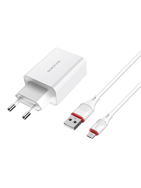 Мережевий зарядний пристрій Borofone BA21A USB QC білий + кабель USB to MicroUSB колір білий ЦБ-00220485 SKT000909905 фото