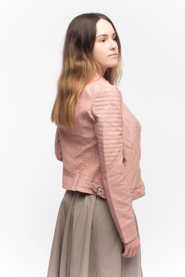 Куртка коротка жіноча з еко-шкіри 42 колір пудровий ЦБ-00153551 SKT000524147 фото