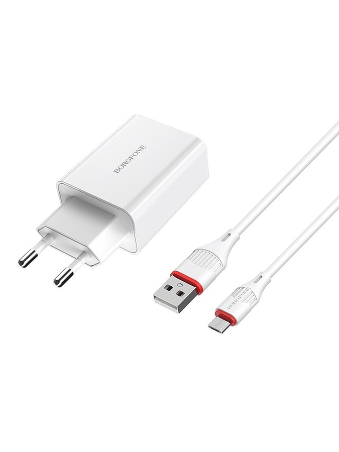 Сетевое зарядное устройство для Borofone BA21A USB QC белый + кабель USB to MicroUSB цвет белый ЦБ-00220485 SKT000909905 фото
