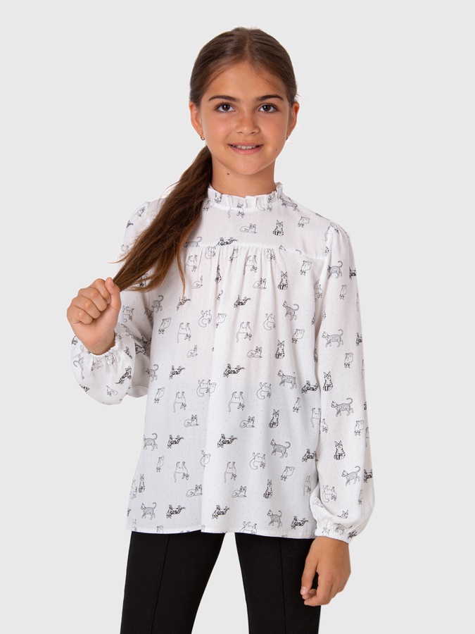 Блуза з довгим рукавом для дівчинки 122 колір білий ЦБ-00228769 SKT000930396 фото