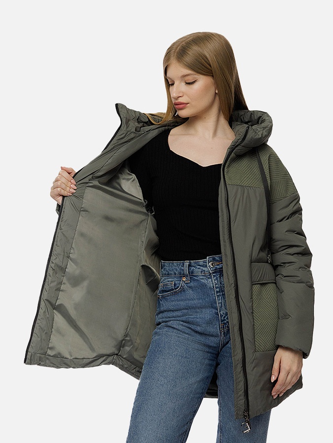 Жіноча демісезонна куртка 52 колір оливковий ЦБ-00206951 SKT000882094 фото