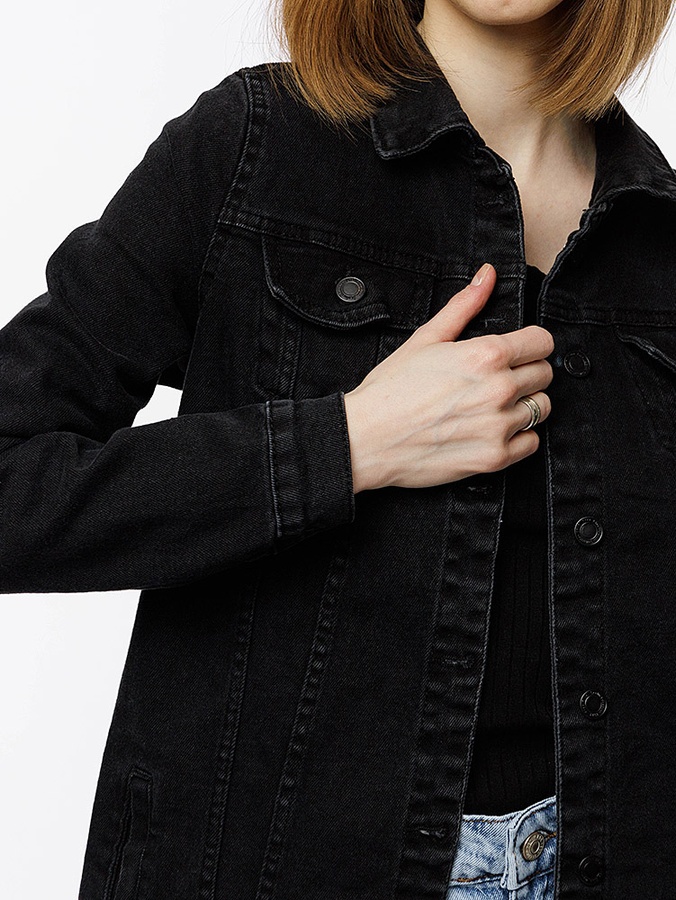 Жіноча джинсова куртка 42 колір чорний ЦБ-00214174 SKT000895878 фото