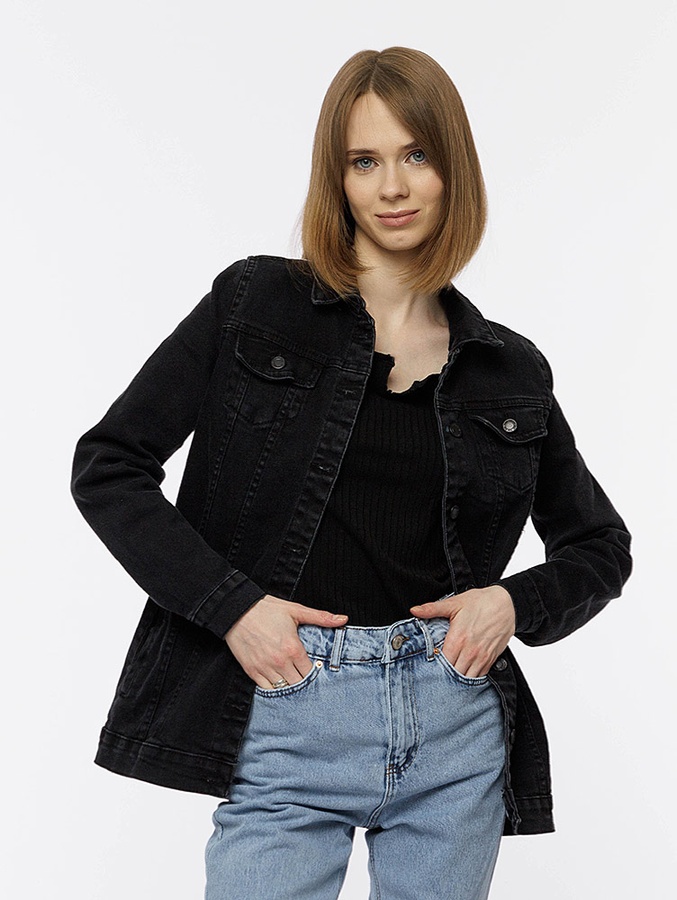 Жіноча джинсова куртка 42 колір чорний ЦБ-00214174 SKT000895878 фото