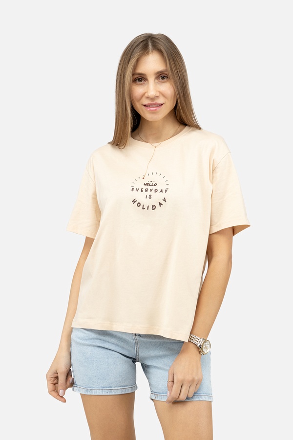 Жіноча футболка з коротким рукавом 44 колір бежевий ЦБ-00246206 SKT000983845 фото