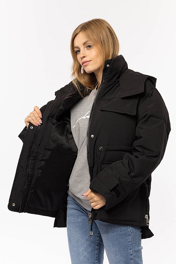 Жіноча куртка 50 колір чорний ЦБ-00197772 SKT000861945 фото