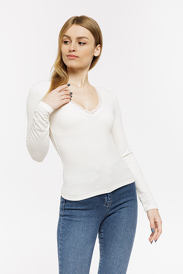 Жіноча футболка з довгим рукавом 42 колір білий ЦБ-00206748 SKT000881493 фото