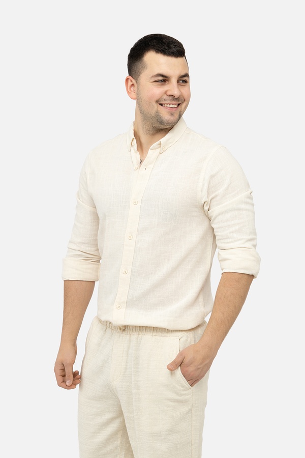 Мужская рубашка с длинным рукавом 44 цвет молочный ЦБ-00244805 SKT000979912 фото