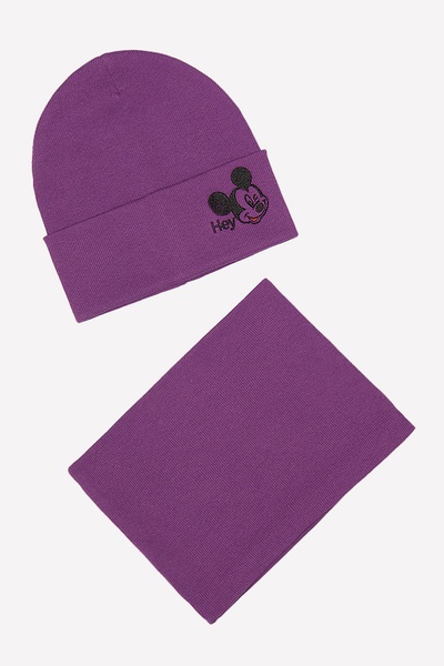 Комплект шапка та шарф на дівчинку 50-52 колір фіолетовий ЦБ-00199599 SKT000866465 фото
