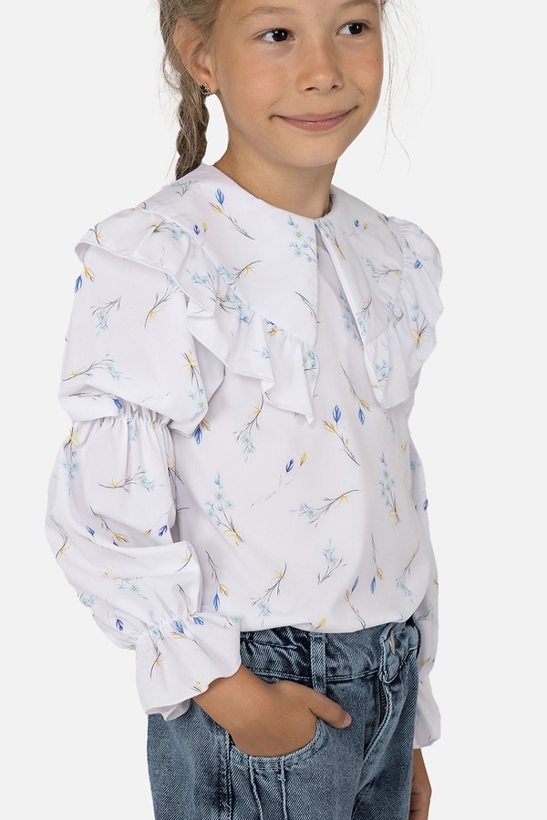 Блуза с длинным рукавом для девочки 116 цвет белый ЦБ-00251229 SKT000996209 фото