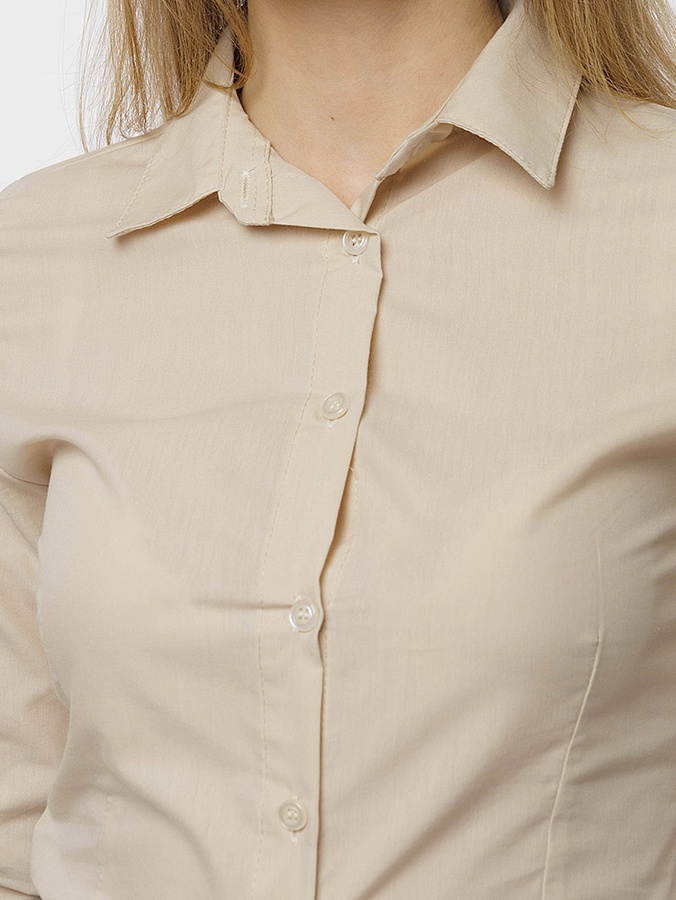Жіноча сорочка слім з довгим рукавом 48 колір бежевий ЦБ-00216184 SKT000900156 фото