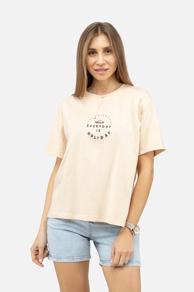 Жіноча футболка з коротким рукавом 48 колір бежевий ЦБ-00246206 SKT000983847 фото
