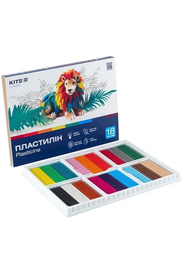 Пластилін Kite Classic, 18 кольорів KITE K-085 ЦБ-00281391 фото