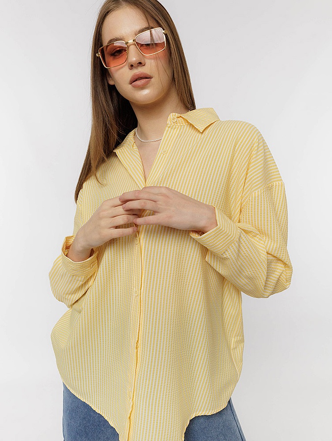 Женская рубашка с длинным рукавом 46 цвет желтый ЦБ-00218990 SKT000905945 фото